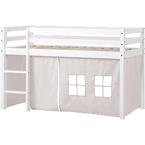 Spiloppe halvhøj seng 70x160 cm  - hvid og beige