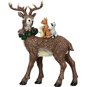 Julefigur stående dådyr med små dyr på ryggen H: 24 cm