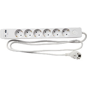 Elworks stikdåse med 6 udtag, USB A og USB C - hvid