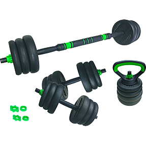 ASG 20 kg vægtsæt med runde skiver - sort/grøn