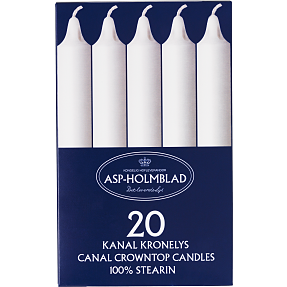 Kronelys ren stearin 2,4x20 cm 20-pak - hvid