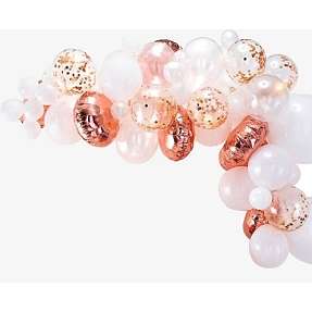 Salling ballonbue med 72 balloner - Hvid/rosegold/konfetti