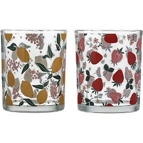 Fyrfadslysholder m. sommermotiver H: 8 cm - flere varianter - assorteret