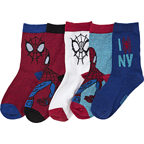 Spider-Man børne 5-pak strømper str. 23/25 - rød/blå/sort