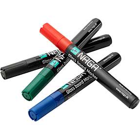 NAGA tavle marker 4-pak 4,5 mm - Sort/rød/blå/grøn