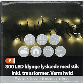Klyngelyskæde med 300 LED - varm hvid
