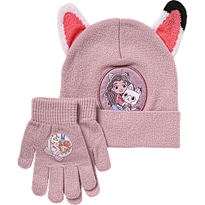 Gabbys Dukkehus børne hue/handske sæt str. onesize - rosa