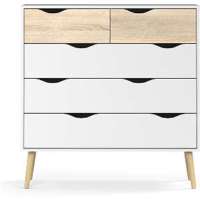 Dalta kommode med 5 skuffer - hvid