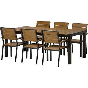 Canberra havemøbelsæt med 6 Carlton stole - teak look