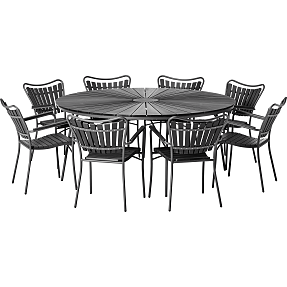 Kerteminde Ø170 nonwood havemøbelsæt med 8 stole - sort/Antracit