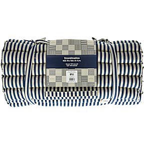 Strandmadras i bomuld - blå og hvid strib