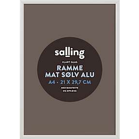 Mat sølvfarvet ramme m. glas - 21x29,7 cm