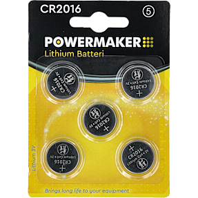 Powermaker knapcellebatterier CR2016 5-pak