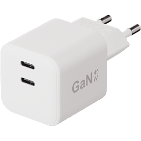 X2O 45W dobbelt hjemmelader USB-C/C GaN - Hvid