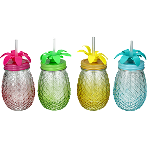 Ananas glas med låg og sugerør - 400 ml - flere varianter - assorteret