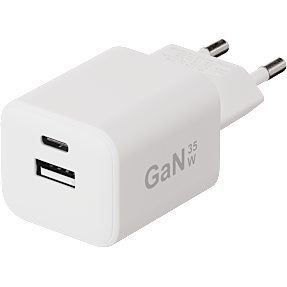 X2O 35W dobbelt hjemmeladersæt USB-C/A med 1,2 m kabel GaN - Hvid