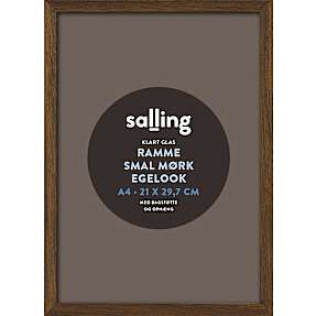 Ramme i mørk egetræslook m. glas - 21x29,7 cm