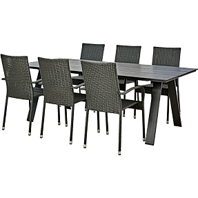 New York havebord med 6 Mallorca havestole - sort