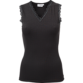 VRS dame ribtop med blondekant str. 2XL - sort