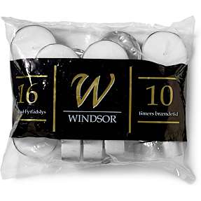 Windsor maxi fyrfadslys D: 6,5 cm 16-pak - Hvid