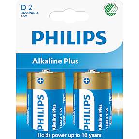 Philips Alkaline Plus D batterier 2-pak