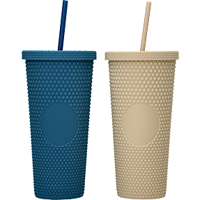 Tumbler med låg og sugerør - 710 ml - flere varianter - assorteret