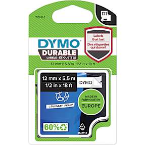 Dymo D1 durable 12 mm x 5,5 meter sort/hvid
