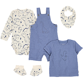 Tiny One 5-dele med T-shirt, body, smækbukser, savlesmæk og futter str. 80 - blå