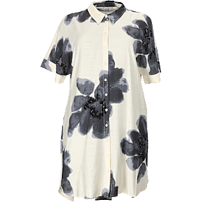 VRS dame blomstret skjortekjole str. 48 - beige