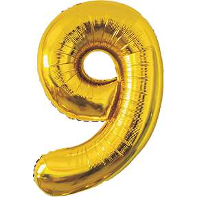 Salling tal folieballon nr. 9, H: 86 cm - Guld