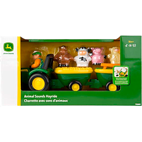 John Deere traktor med vogne og bondegårdsdyr