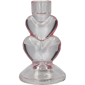 Lysestage i glas 12,5 cm - pink hjerter