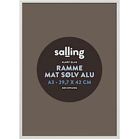 Mat sølvfarvet ramme m. glas - 29,7x42 cm