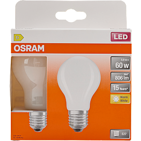 Osram 2-pak LED mat standardpære 5,9W - varmt hvidt lys