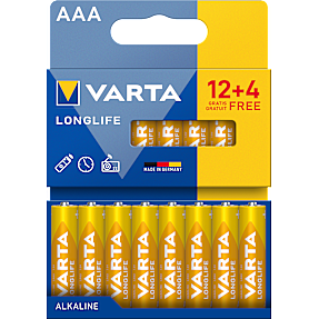 Varta Longlife AAA batterier 16-pak (12+4)