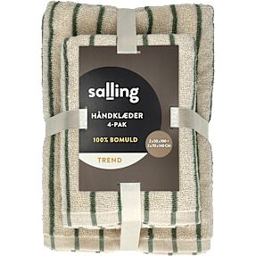 Salling Trend 4-pak håndklædepakke - sandfarvet med grøn strib