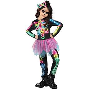 Halloween neon skelet kostume str. 128