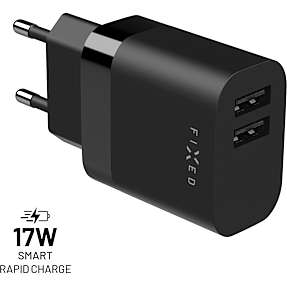 Fixed Dual USB rejseoplader 17 W - sort