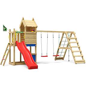 Jungle Gym Resort legetårn komplet inkl. klatremodul og rød rutsjebane