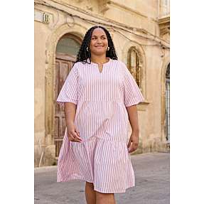 VRS dame stribet kjole str. 50 - rosa