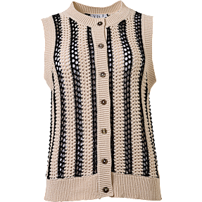 VRS dame stribet strikvest str. M - beige