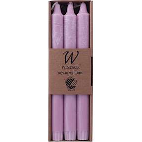 Windsor kronelys ren stearin 2,3x24 cm 6-pak - lilla