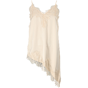 VRS dame asymmetrisk stroptop med blondekanter str. M - beige