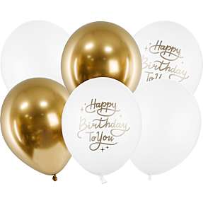 "Happy Birthday" latexballoner Ø:30 cm 6-pak - guldfarvet