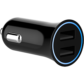 Sinox 12V dobbelt USB A biloplader 2,4A - sort