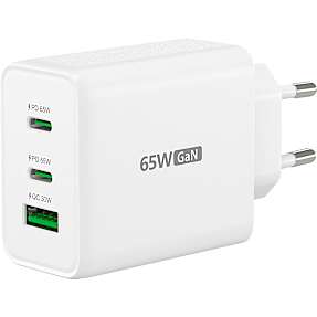 J5 USB-C og USB-A GaN oplader 65 W - hvid