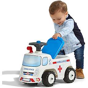 Falk Toys ambulance ride-on med opbevaringsrum, rat og horn