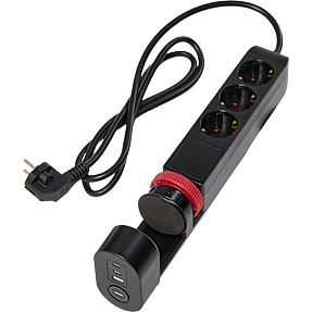 Elworks stikdåse med 3 udtag, 1 USB-A og 2 USB-C - sort