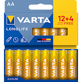 Varta Longlife AA batterier 16-pak (12+4)