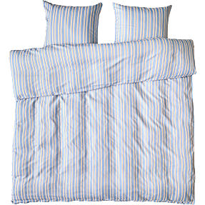 BASIS sengetøj 200x220 cm - stribet blå, hvid og brun